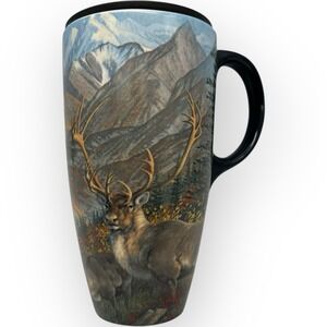 LANG The Great One Caribou DEER Ceramic Coffee Latter Mug w/Lid 19 oz + GIFT BOX